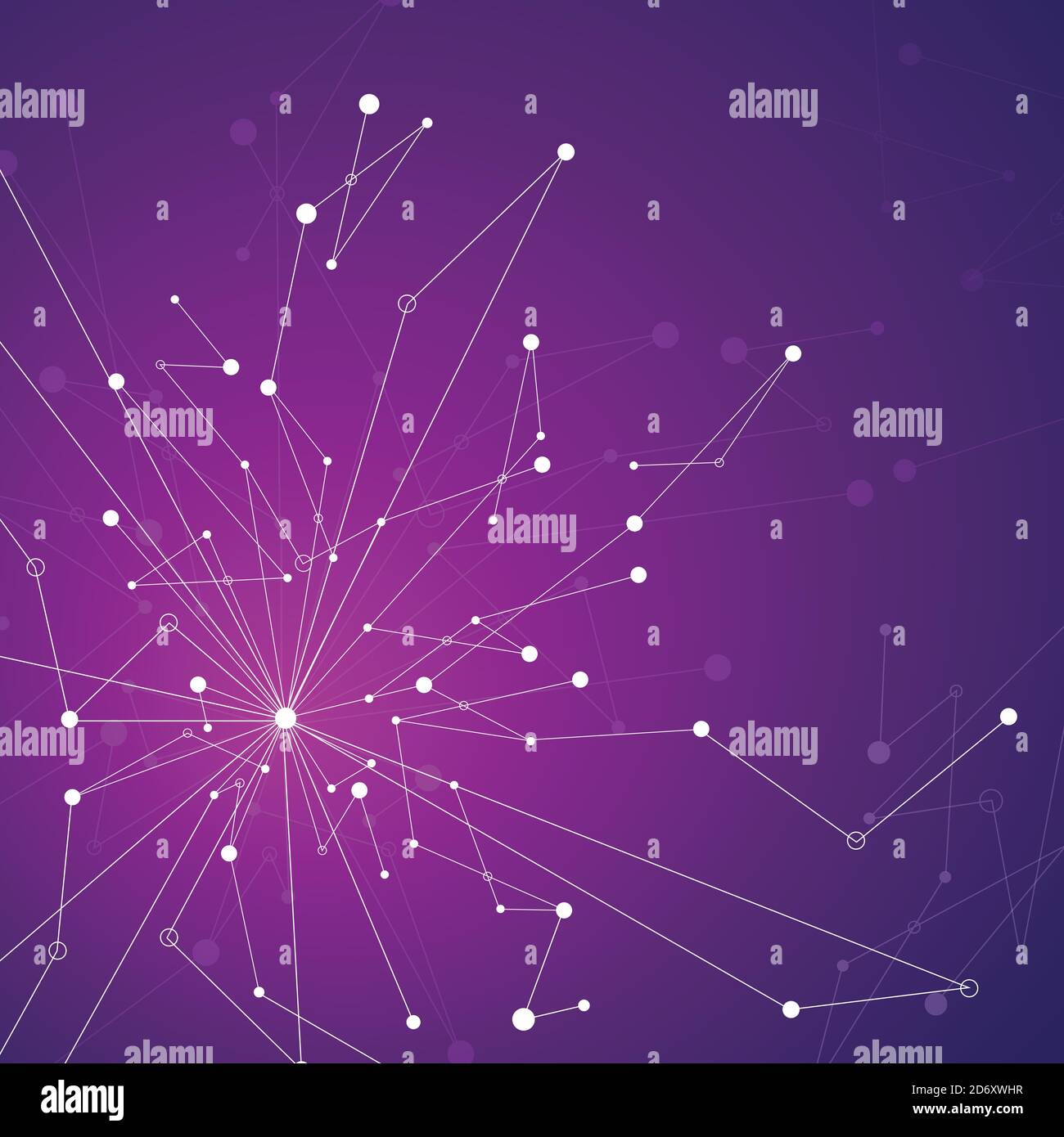 Geometric pattern with connected lines and dots. Vector illustration on violet background Stock Vector