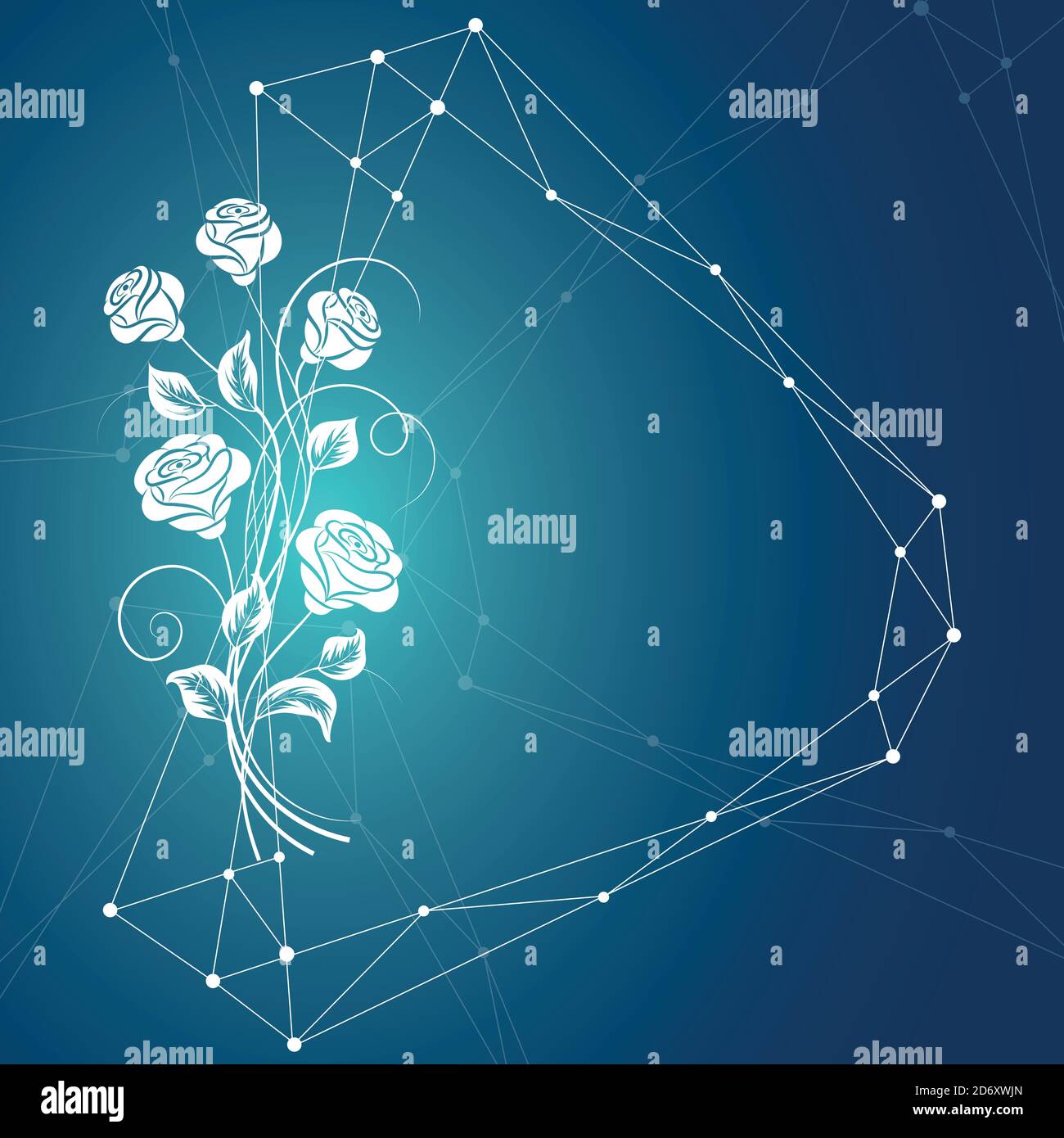 Beautiful bouquet of white roses on blue background Stock Vector Image ...