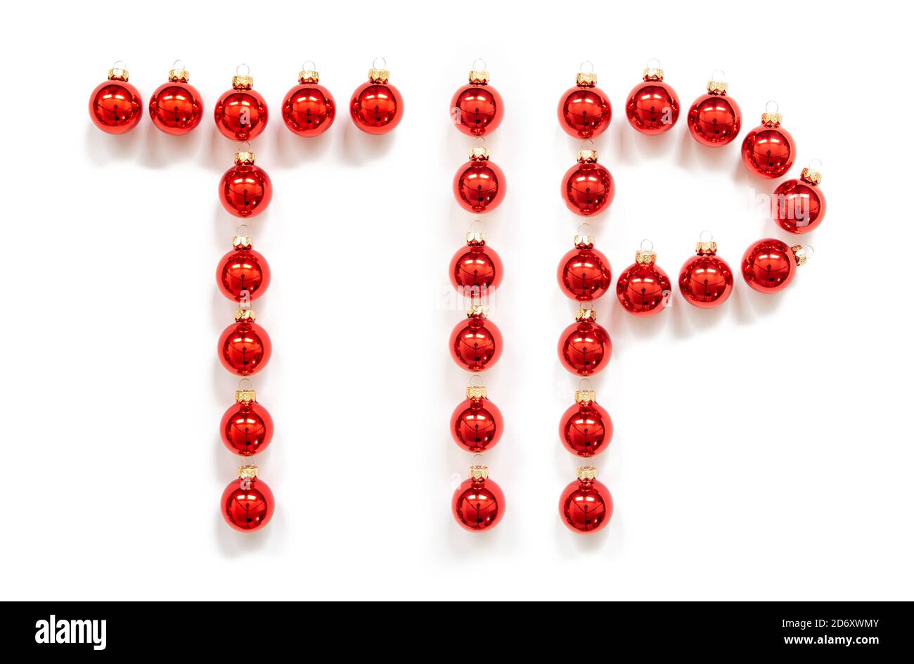 Red Christmas Ball Ornament Building Word Tip Stock Photo