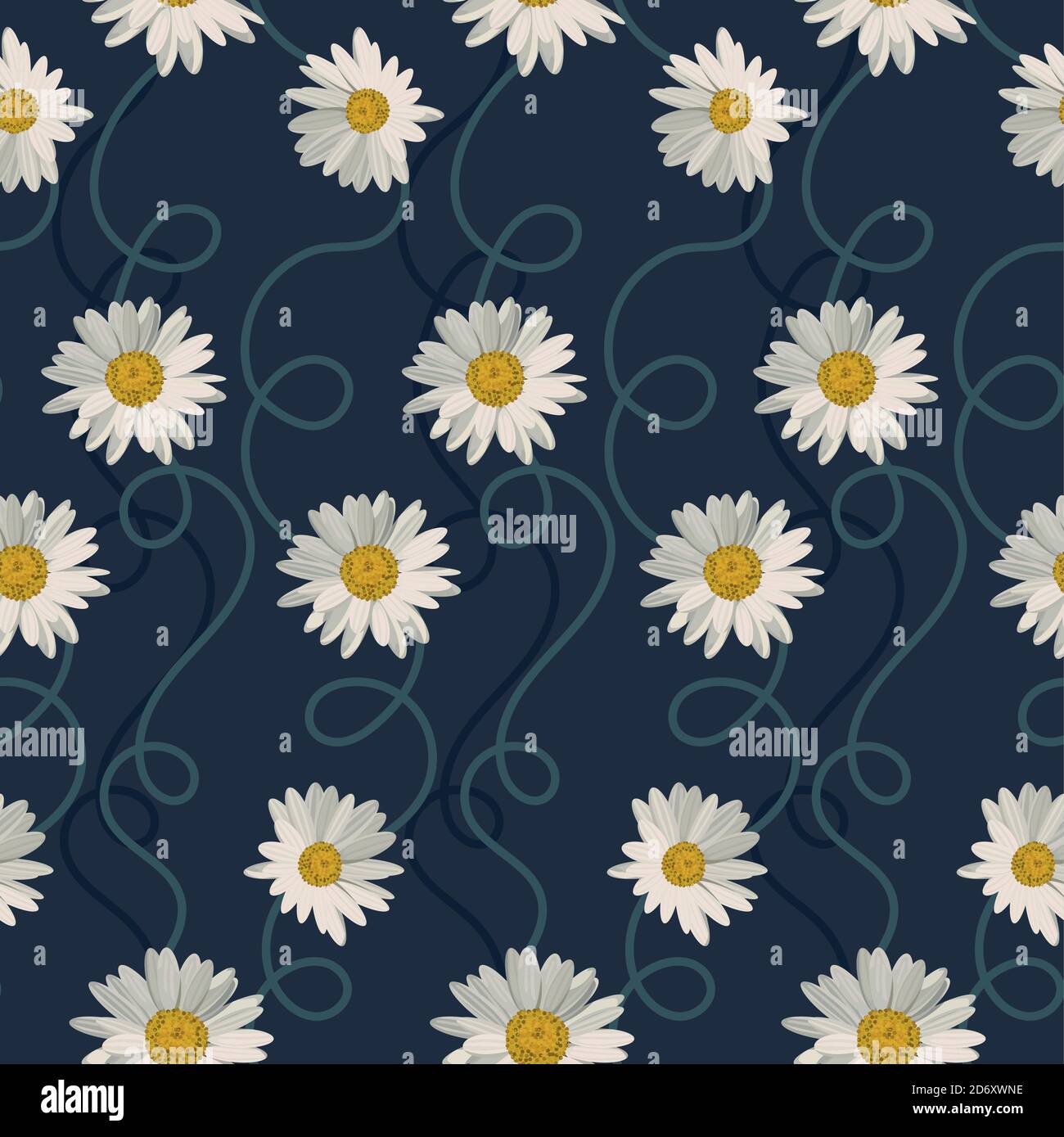 Seamless pattern with white daisies on blue background. Vector ...