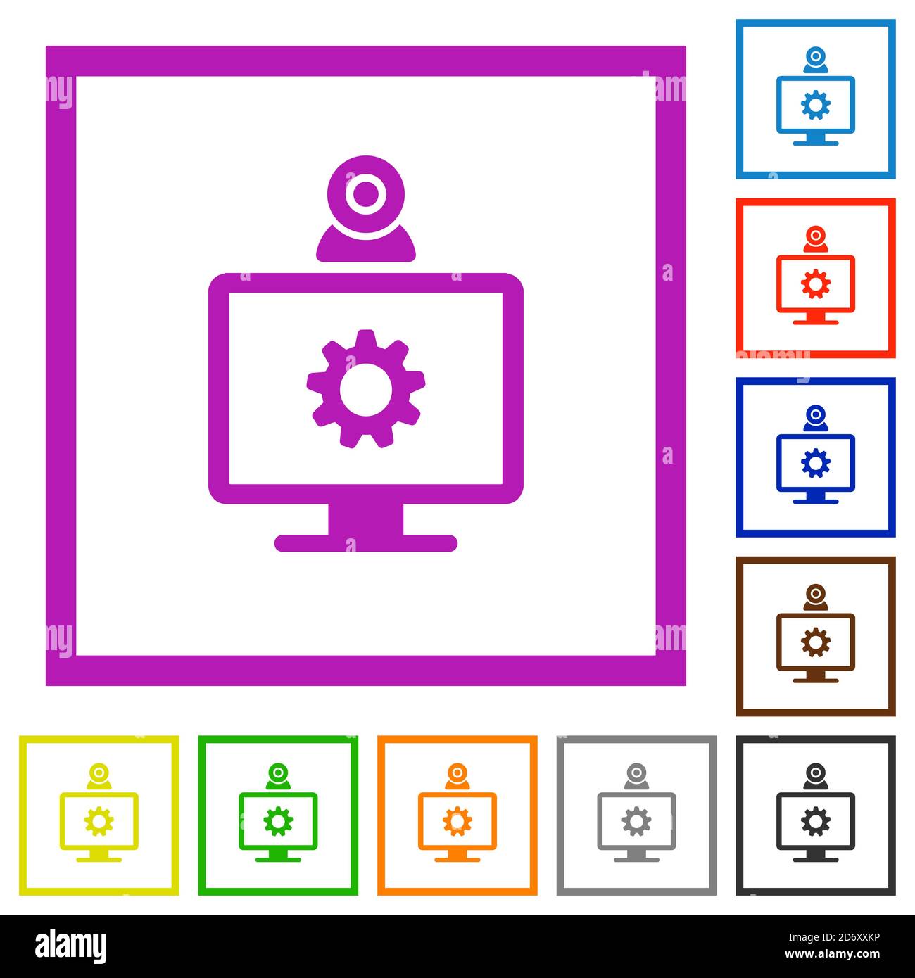 Webcam settings flat color icons in square frames on white background Stock Vector