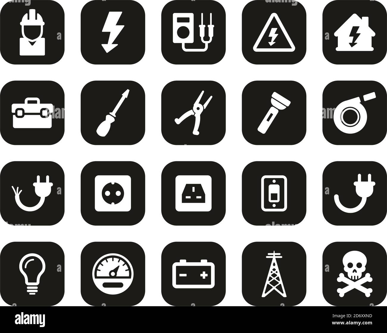 Electrician Tools & Equipment Icons White On Black Flat Design Set Big ...