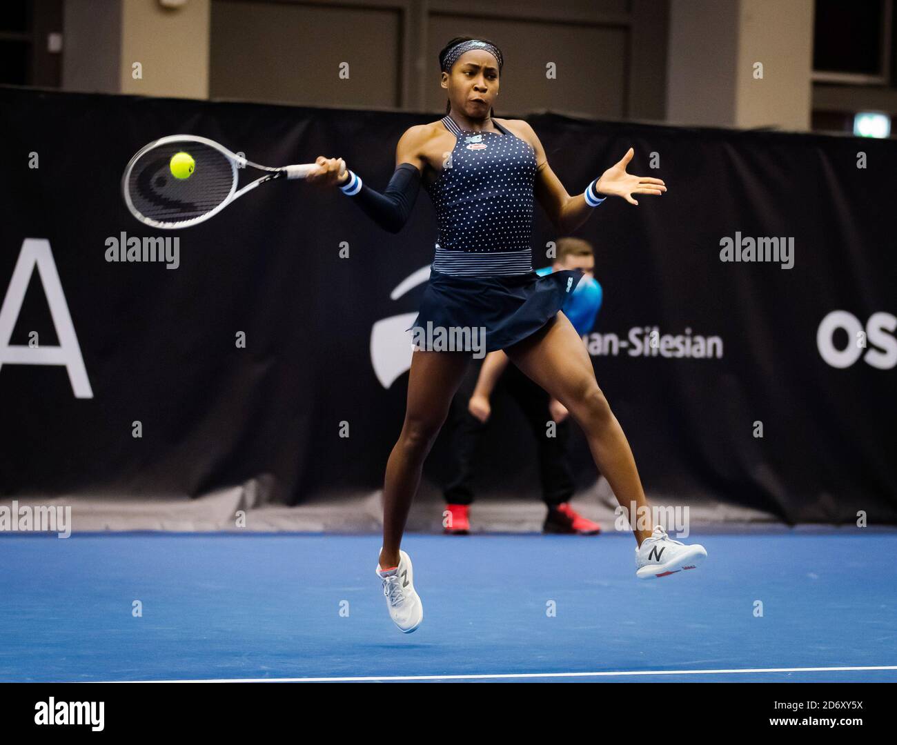 ori Gauff of the United States in action against Irina-Camelia Begu of Romania during the second qualifications round at the 2020 J&T Banka Ostrava O Stock Photo
