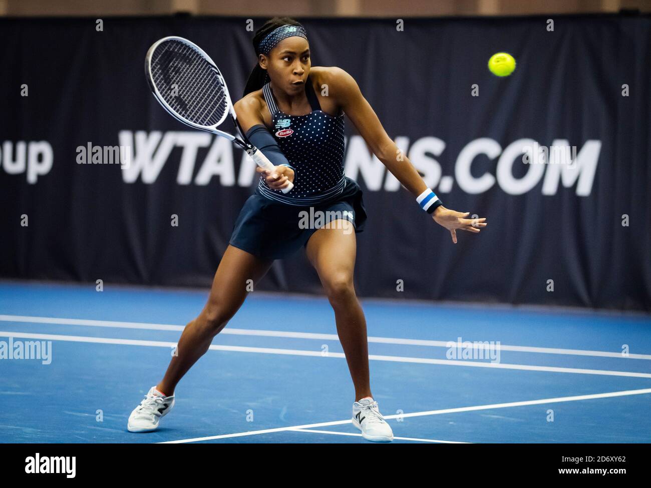 ori Gauff of the United States in action against Irina-Camelia Begu of Romania during the second qualifications round at the 2020 J&T Banka Ostrava O Stock Photo