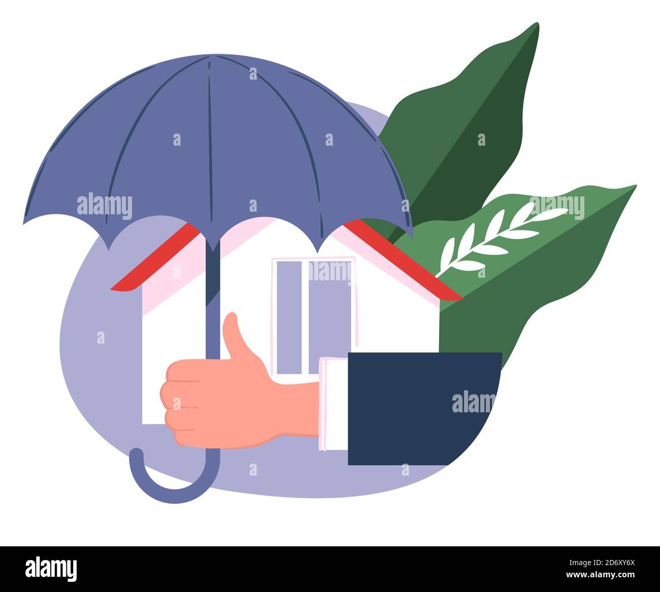 Real estate insurance, house under umbrella, company support Stock