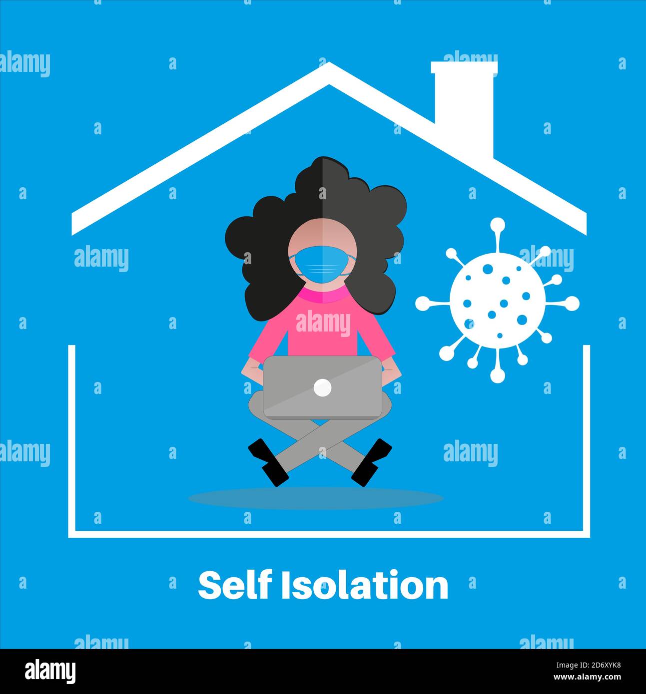 Covid Self isolation stay at home concept, flat style vector illustraion. Stock Vector