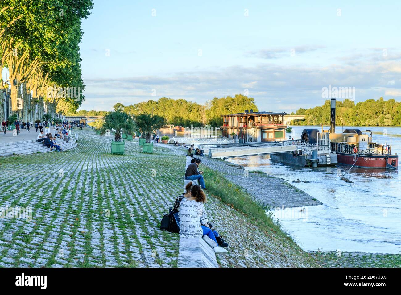 France, Loiret, Loire Valley listed as World Heritage by UNESCO, Orleans, Quai du Chatelet in the evening and the Loire River // France, Loiret (45), Stock Photo