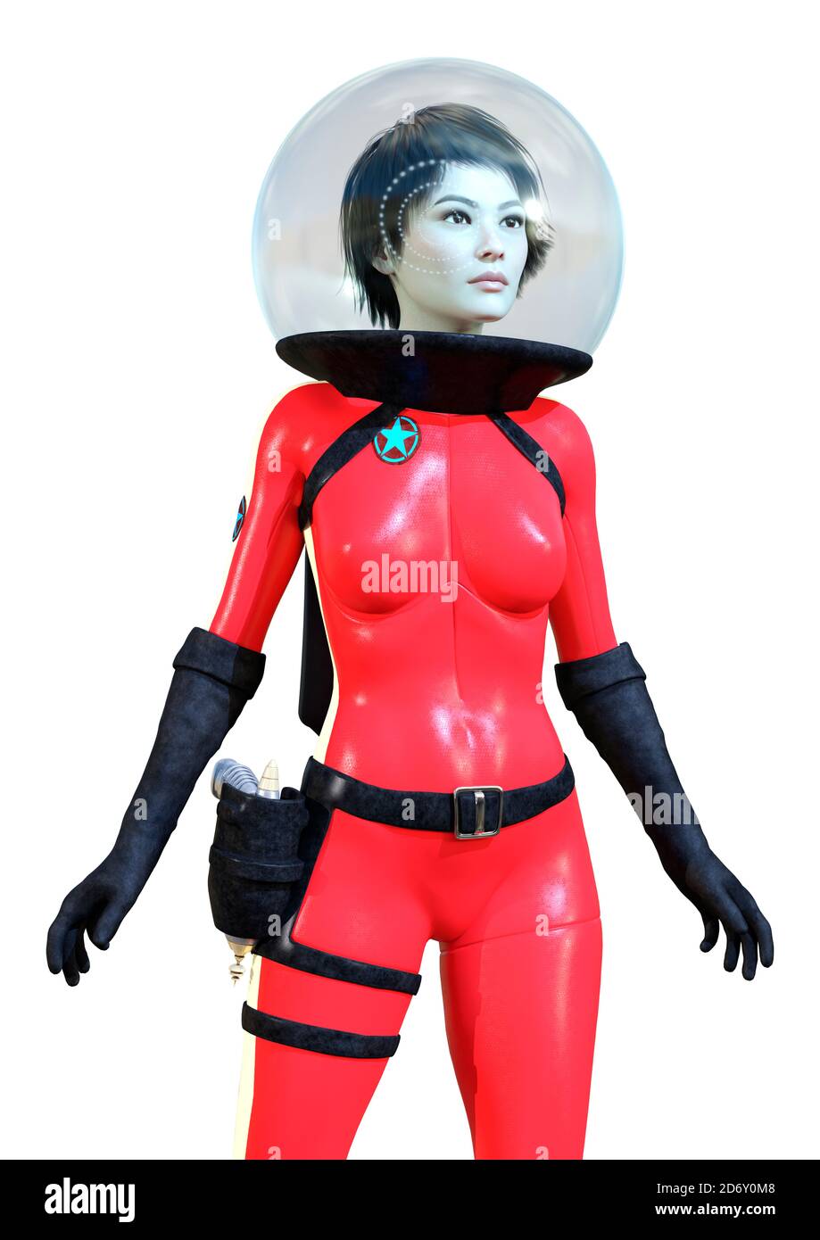 3D rendering of a sceince fiction astronaut woman in a red retro space suit  isolated on white background Stock Photo - Alamy