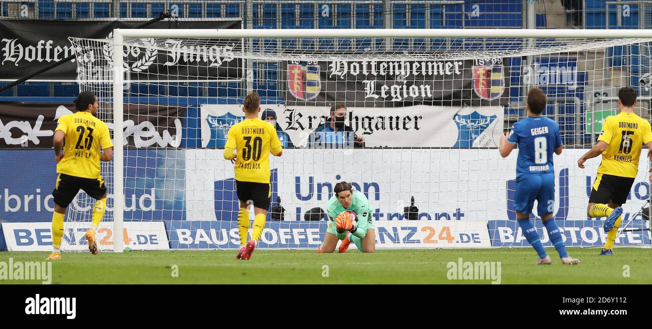 oalkeeper Marwin Hitz of Borussia Dortmund during the German championship Bundesliga football match between TSG Hoffenheim and BVB Borussia Dortmund Stock Photo