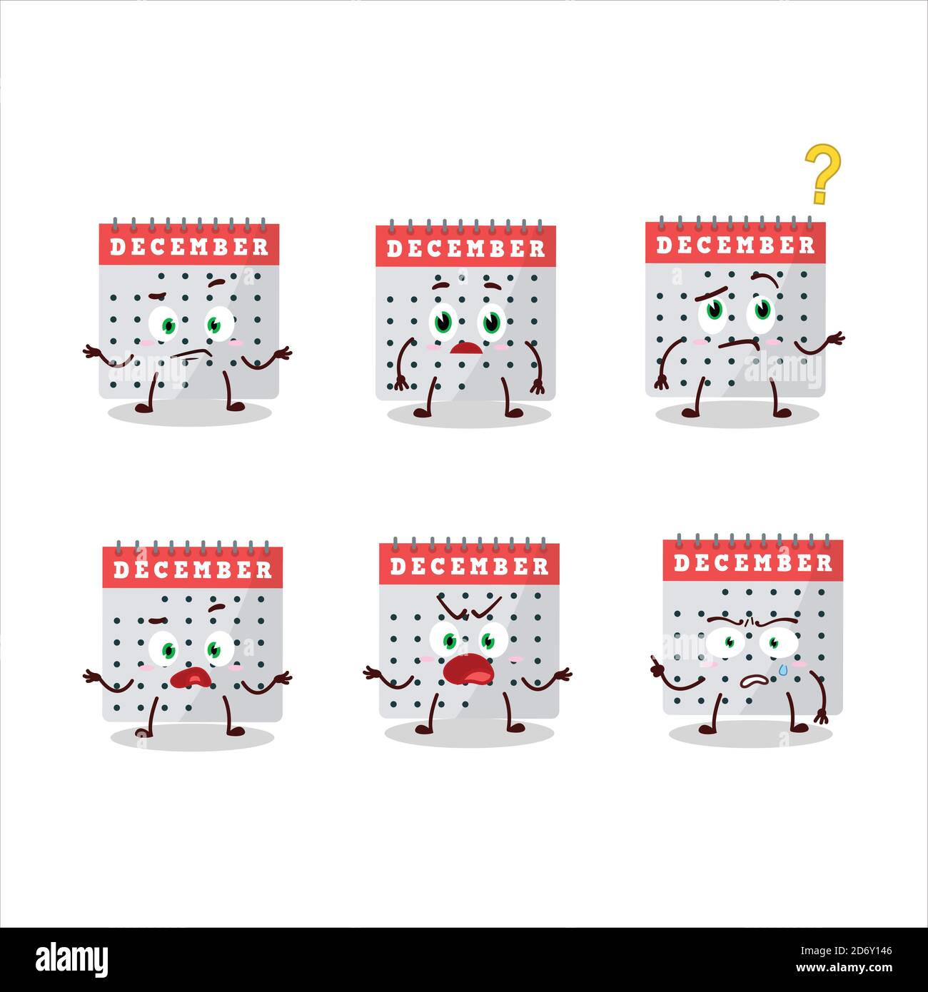 Cartoon character of december calendar with what expression Stock