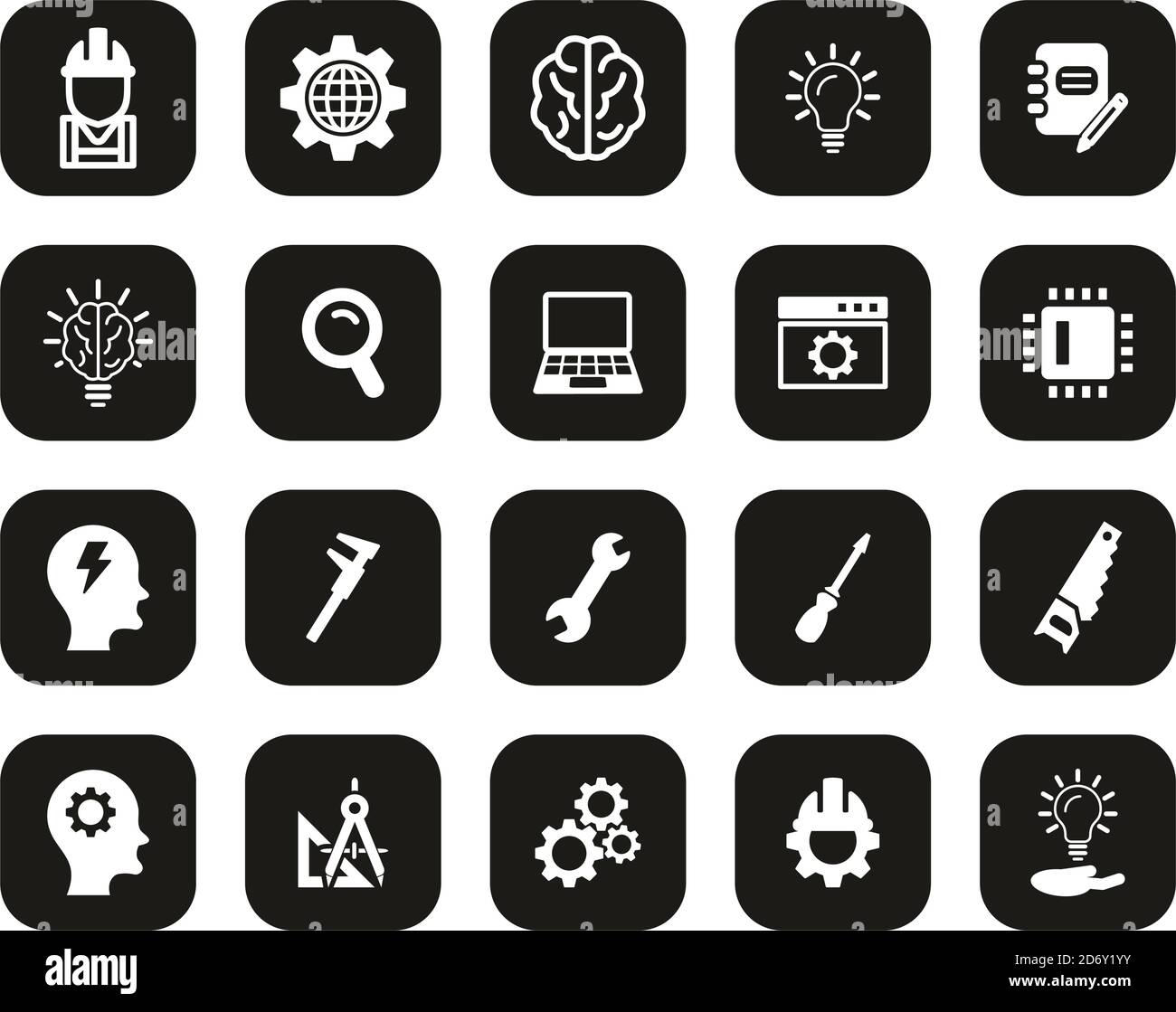 Engineering Icons White On Black Flat Design Set Big Stock Vector Image ...