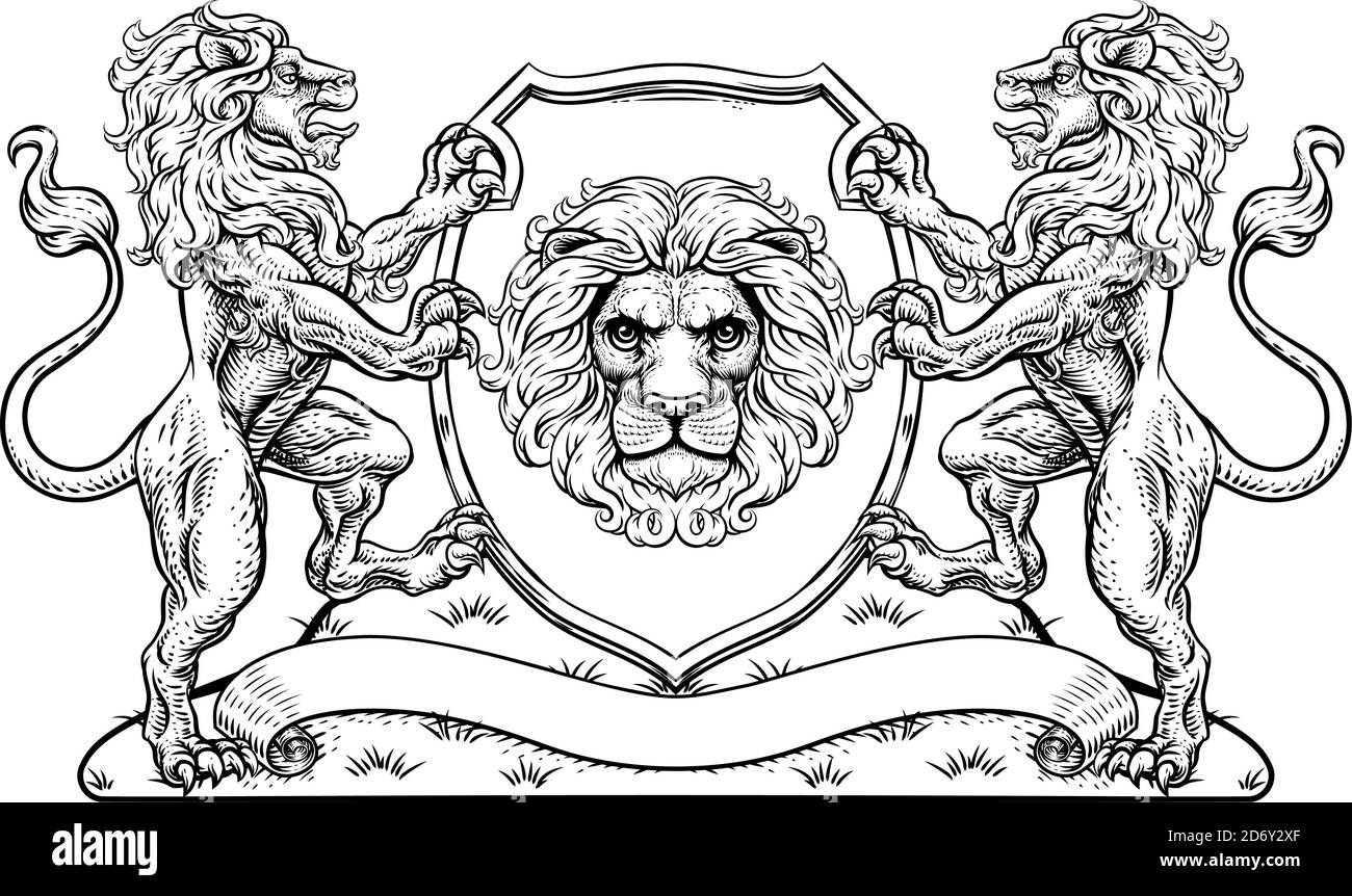 Coat of Arms Lions Crest Shield Family Seal Stock Vector