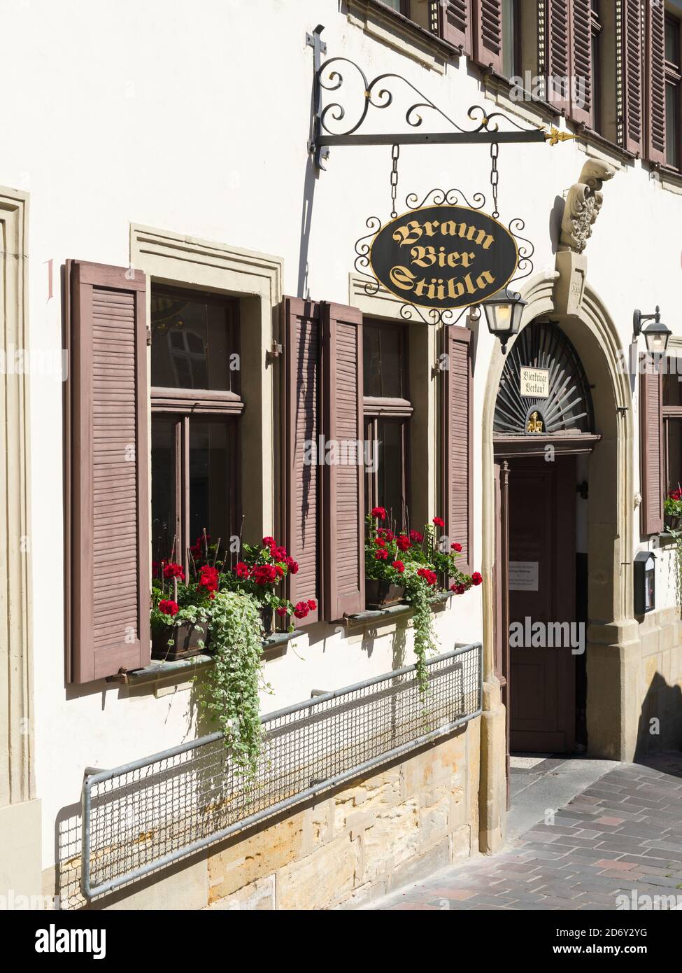 Signs of a traditional Inn. Bamberg in Franconia, a part of Bavaria ...