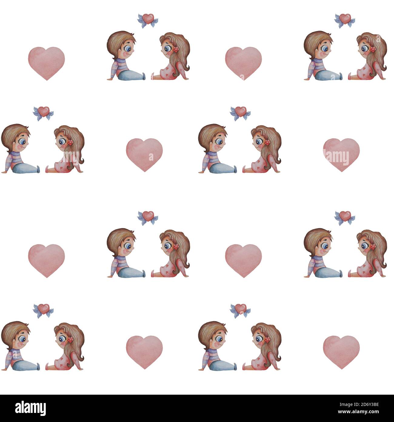Seamless patterns. Love and people. Cute boy and girl are sitting on a ...