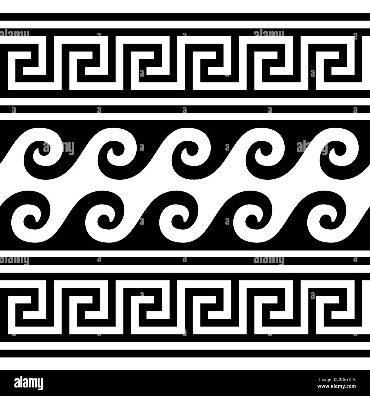 Greek wave and  key pattern seamless vector design - retro geometric ornament inspired by ancient Greece pottery art Stock Vector