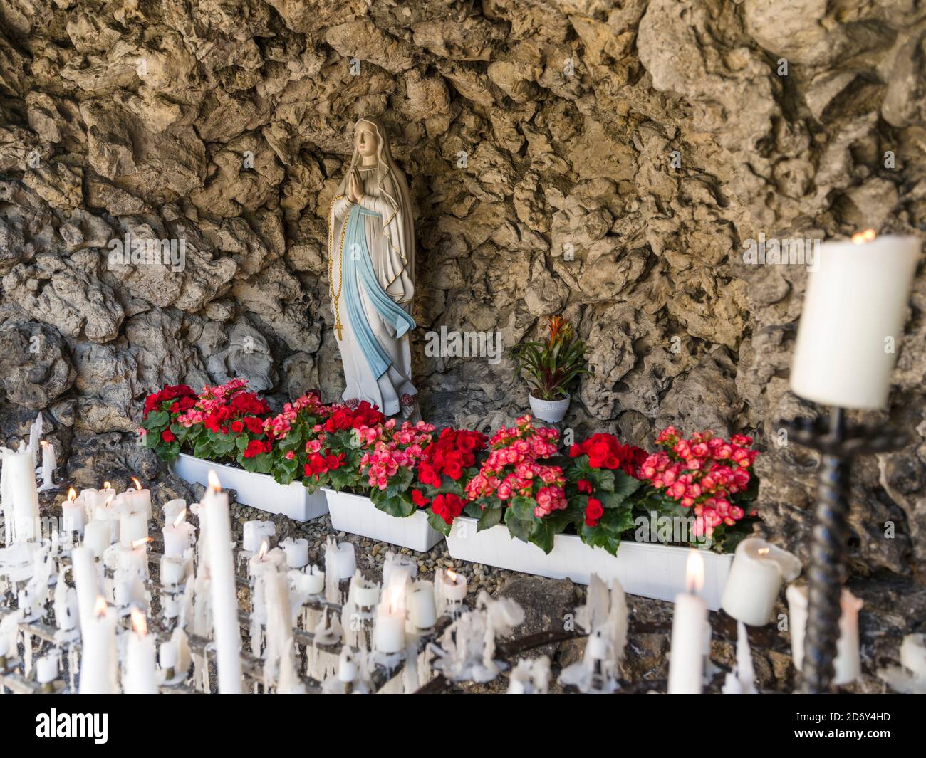 Basilica Goessweinstein, buildt by Balthasar Neumann. The grotto of St. Mary or Lourdes Grotto. Goessweinstein the most important place of pilgrimage Stock Photo