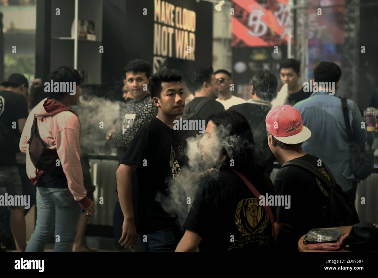 Crowds during a vape fair in South Jakarta, Jakarta, Indonesia. Stock Photo