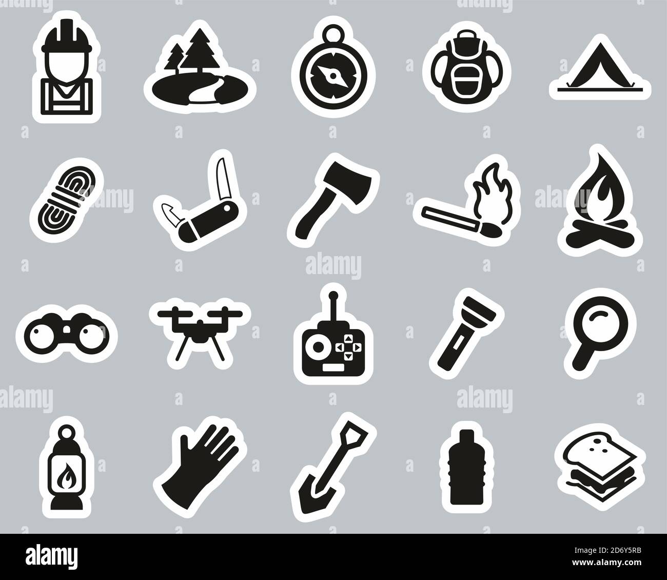 Expedition & Exploring Icons Black & White Sticker Set Big Stock Vector