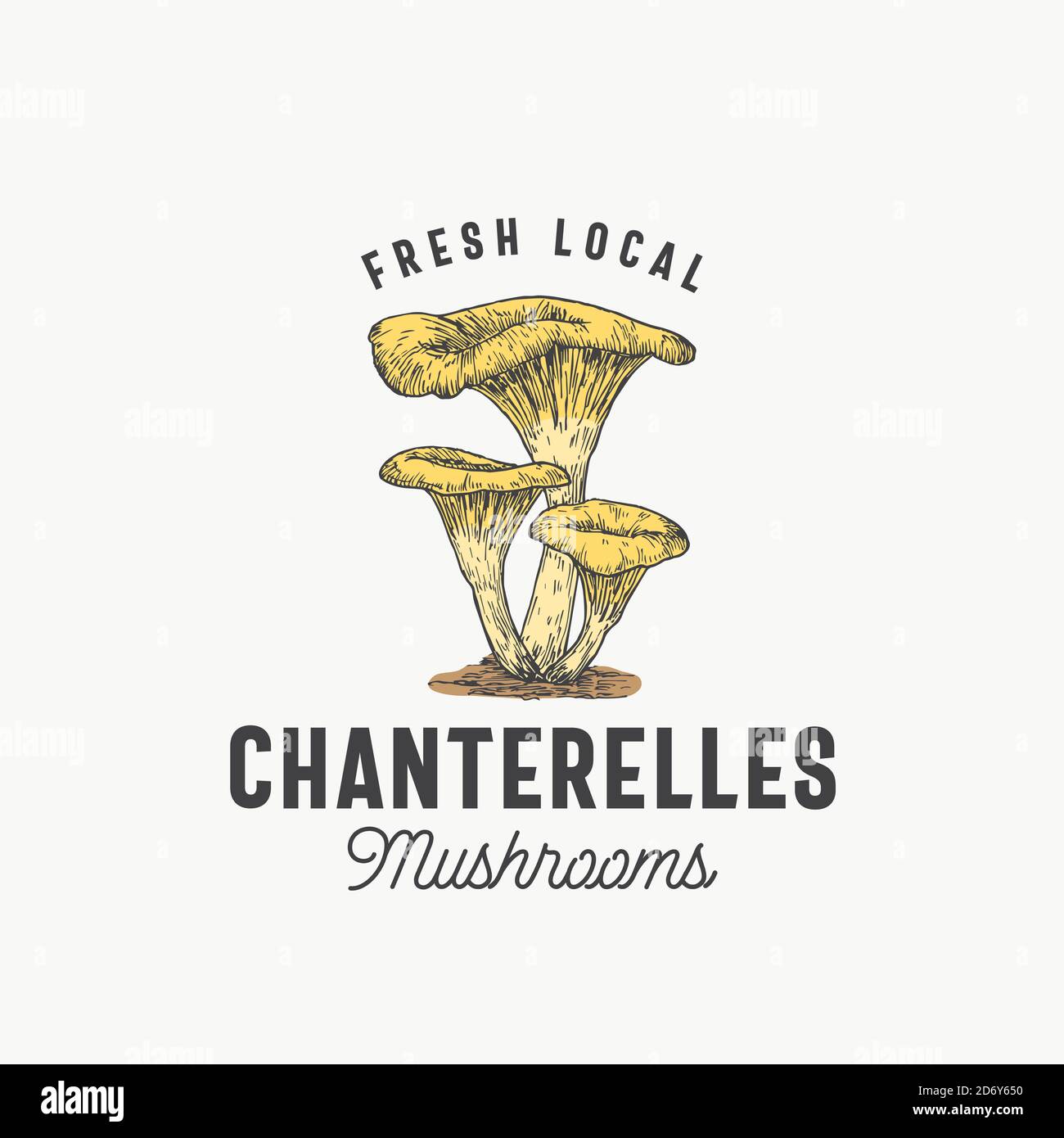 Fresh Local Mushrooms Abstract Sign, Symbol or Logo Template. Hand