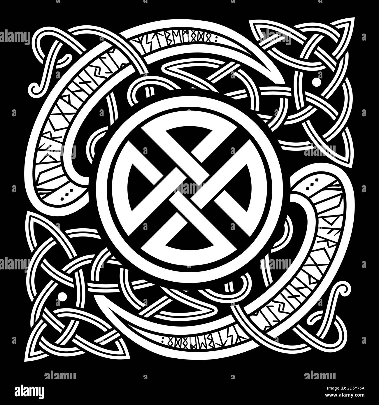 Viking, design. Vintage pattern and Norse runes. Illustration in the Scandinavian Celtic style Stock Vector