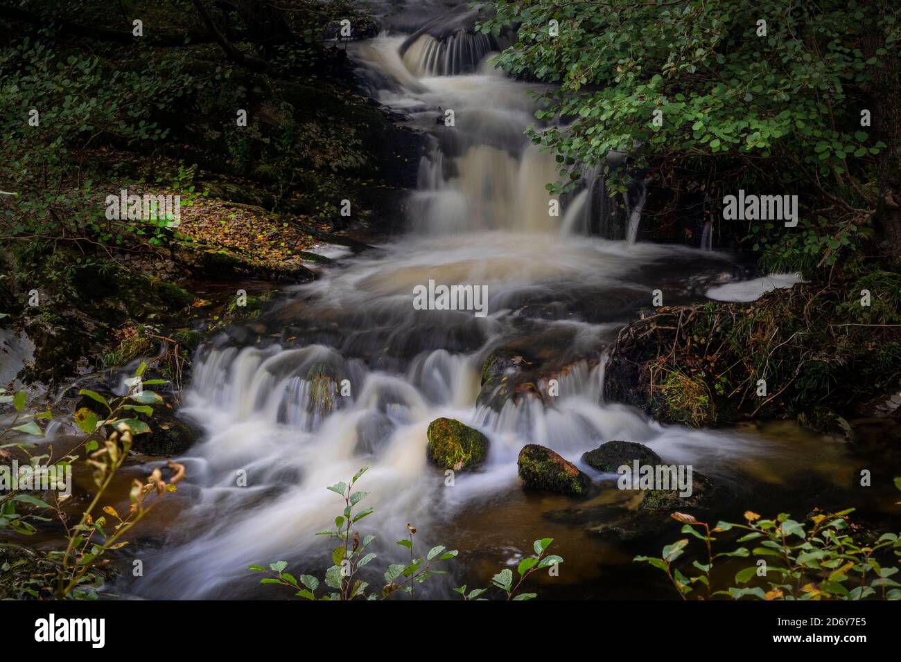 A small waterfall in Rhayader Stock Photo