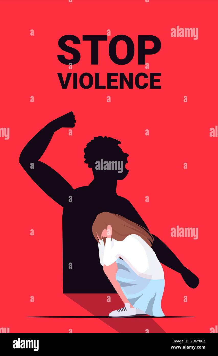 shadow of furious angry man raised punishment fist over scared or ...