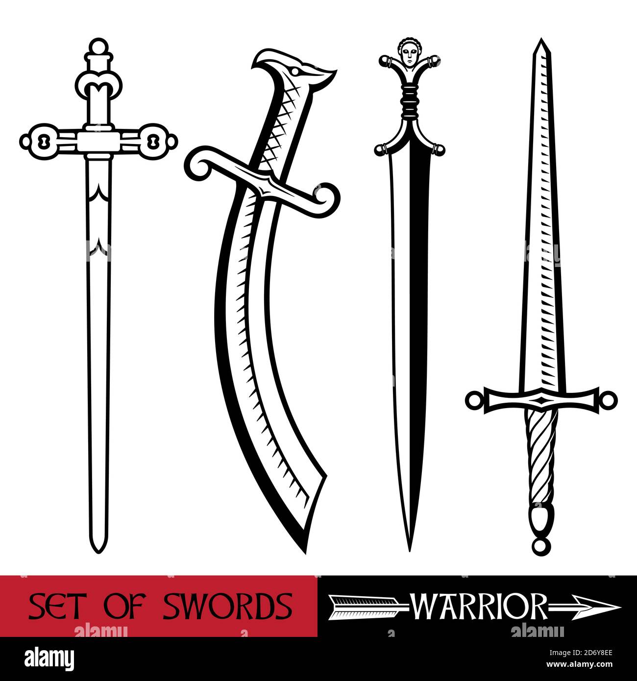 Ancient Europe weapon - set of swords. Vikings sword, sword knights crusaders, Celtic sword Stock Vector