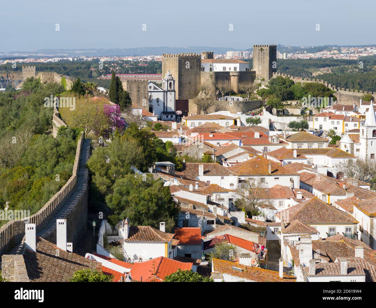 View over town. Historic small town Obidos with a medieval old town, a tourist attraction north of Lisboa  Europe, Southern Europe, Portugal Stock Photo