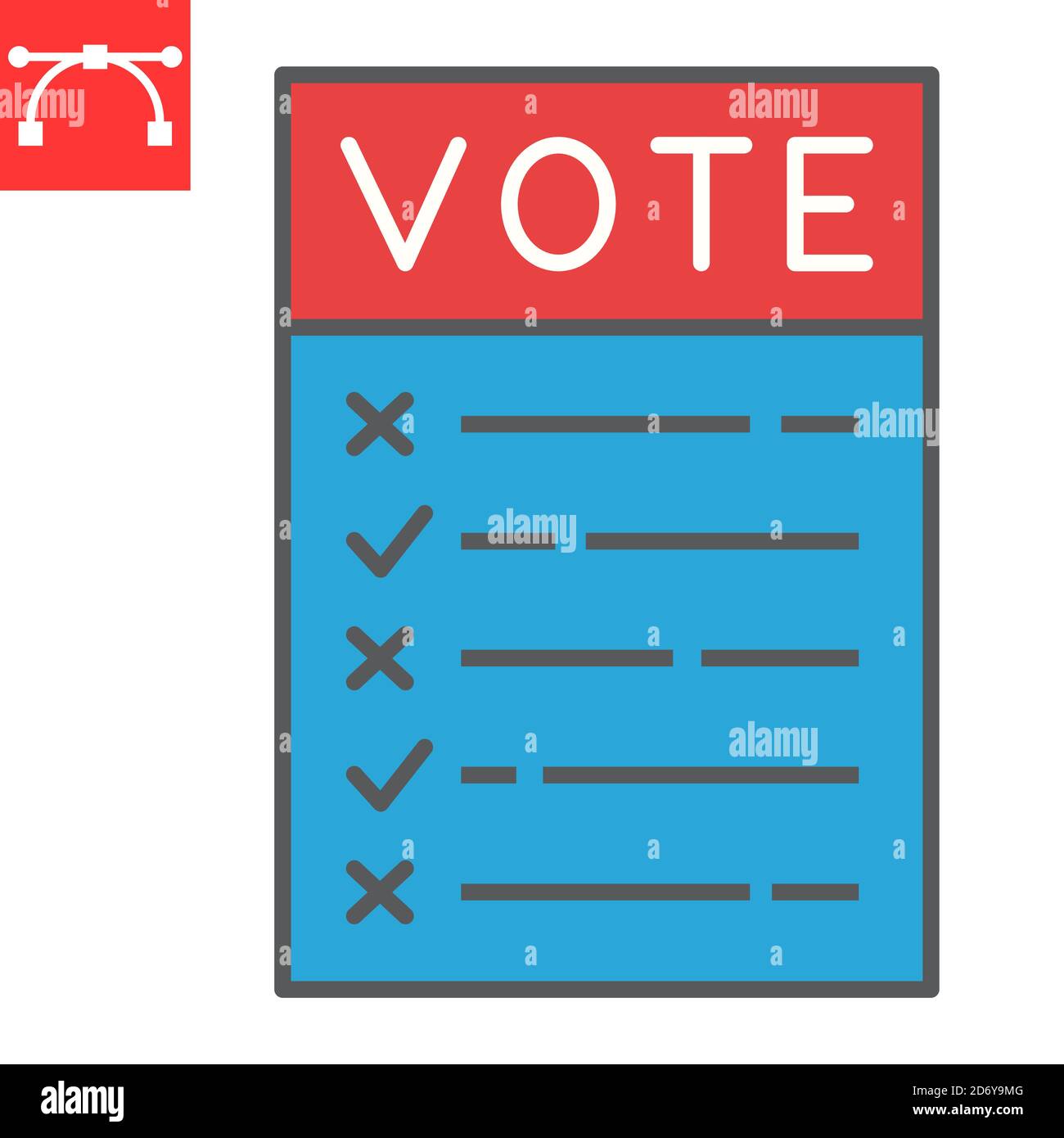 Ballot paper color line icon, election and checklist, voting paper sign vector graphics, editable stroke filled outline icon, eps 10. Stock Vector