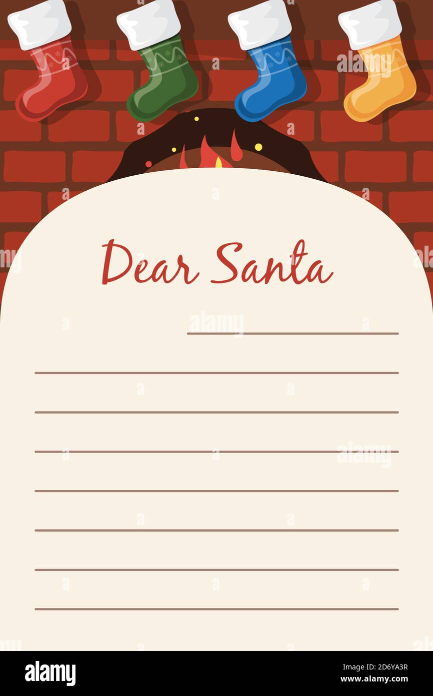 Dear Santa Christmas stationery template letter paper note. Vector Within Christmas Note Paper Template