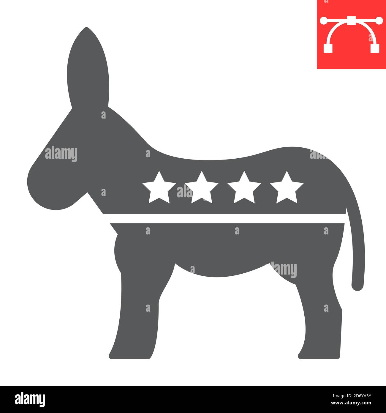 Democratic donkey glyph icon, election and democrat, donkey sign vector graphics, editable stroke solid icon, eps 10. Stock Vector