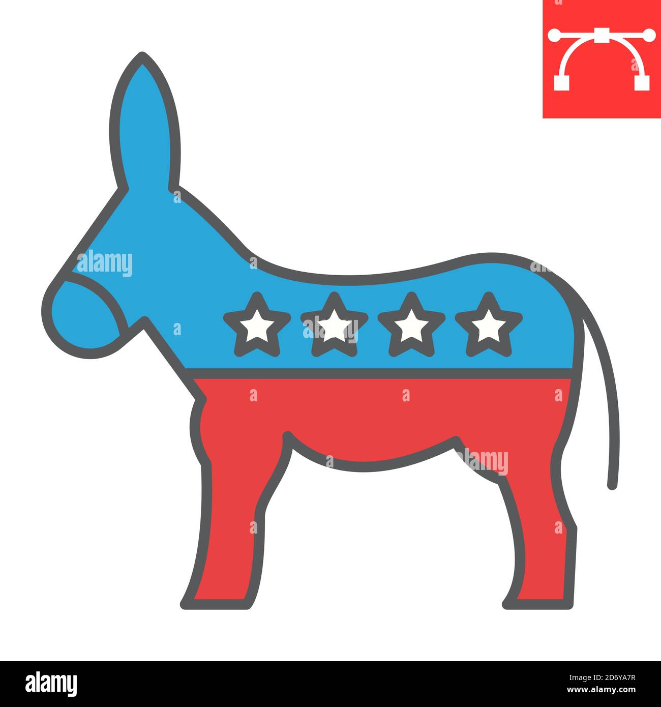 Democratic donkey color line icon, election and democrat, donkey sign vector graphics, editable stroke filled outline icon, eps 10. Stock Vector