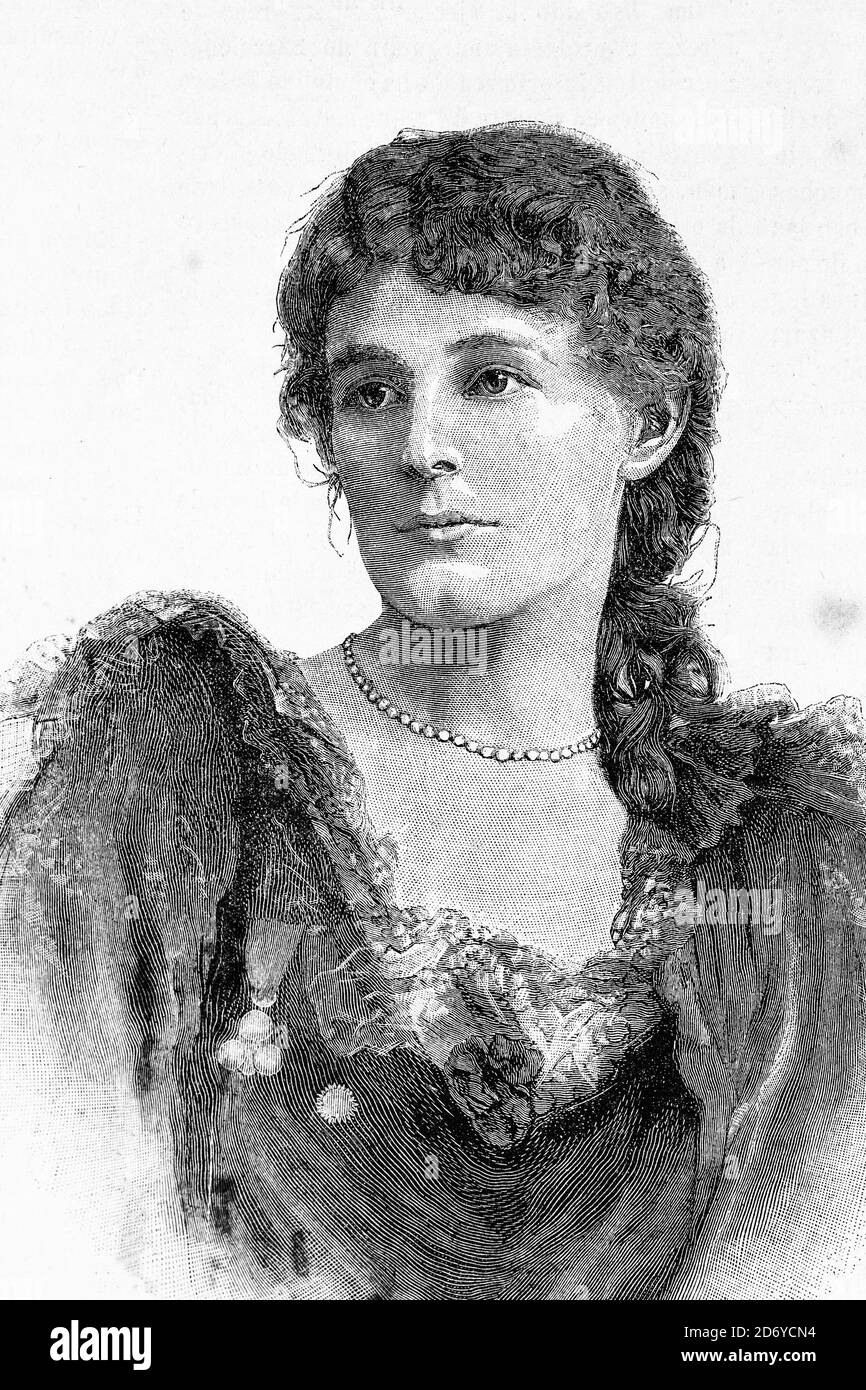 Maud Gonne. English born, Irish revolutionary suffragette and actress. 1866-1953. Antique illustration. 1890. Stock Photo