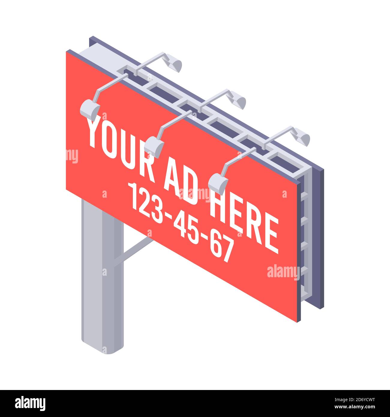 Isometric billboard with red canvas for outdoor advertising. Billing