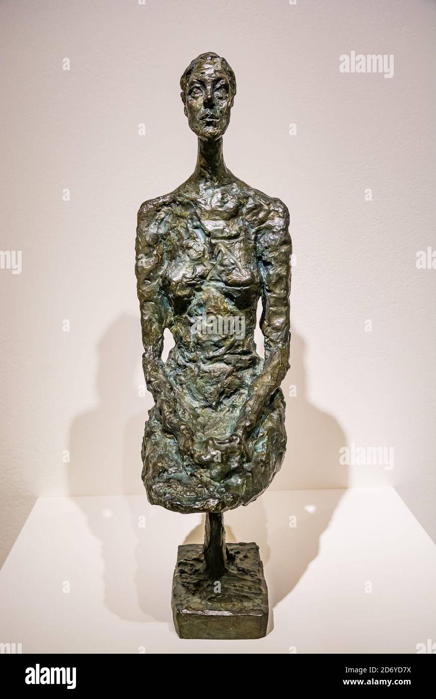 Prague, Czech republic - November 20, 2019. Exhibition of art of Alberto Giacometti in National Gallery Stock Photo