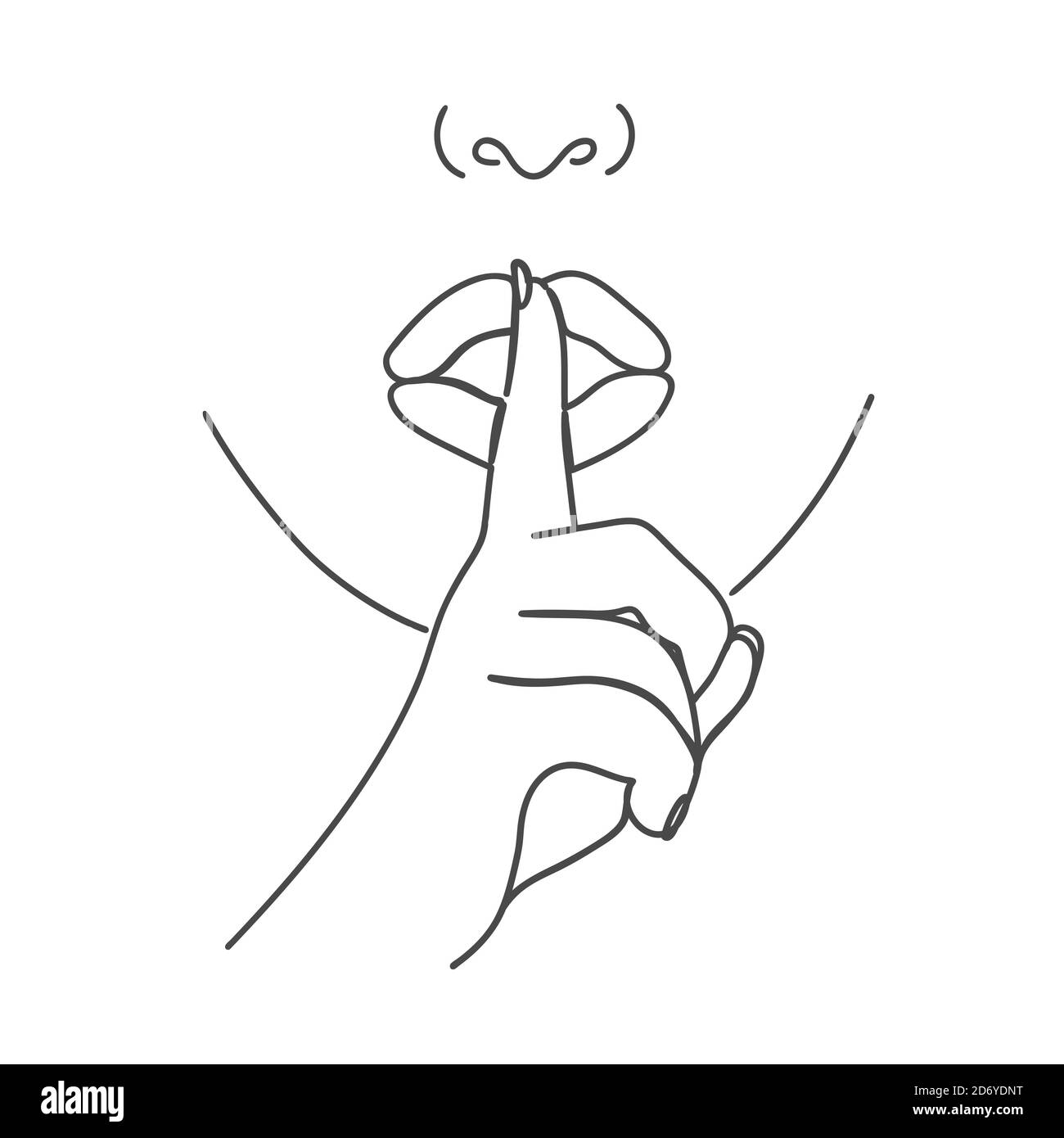 The girl put her index finger to her lips. Line art. Stock Vector