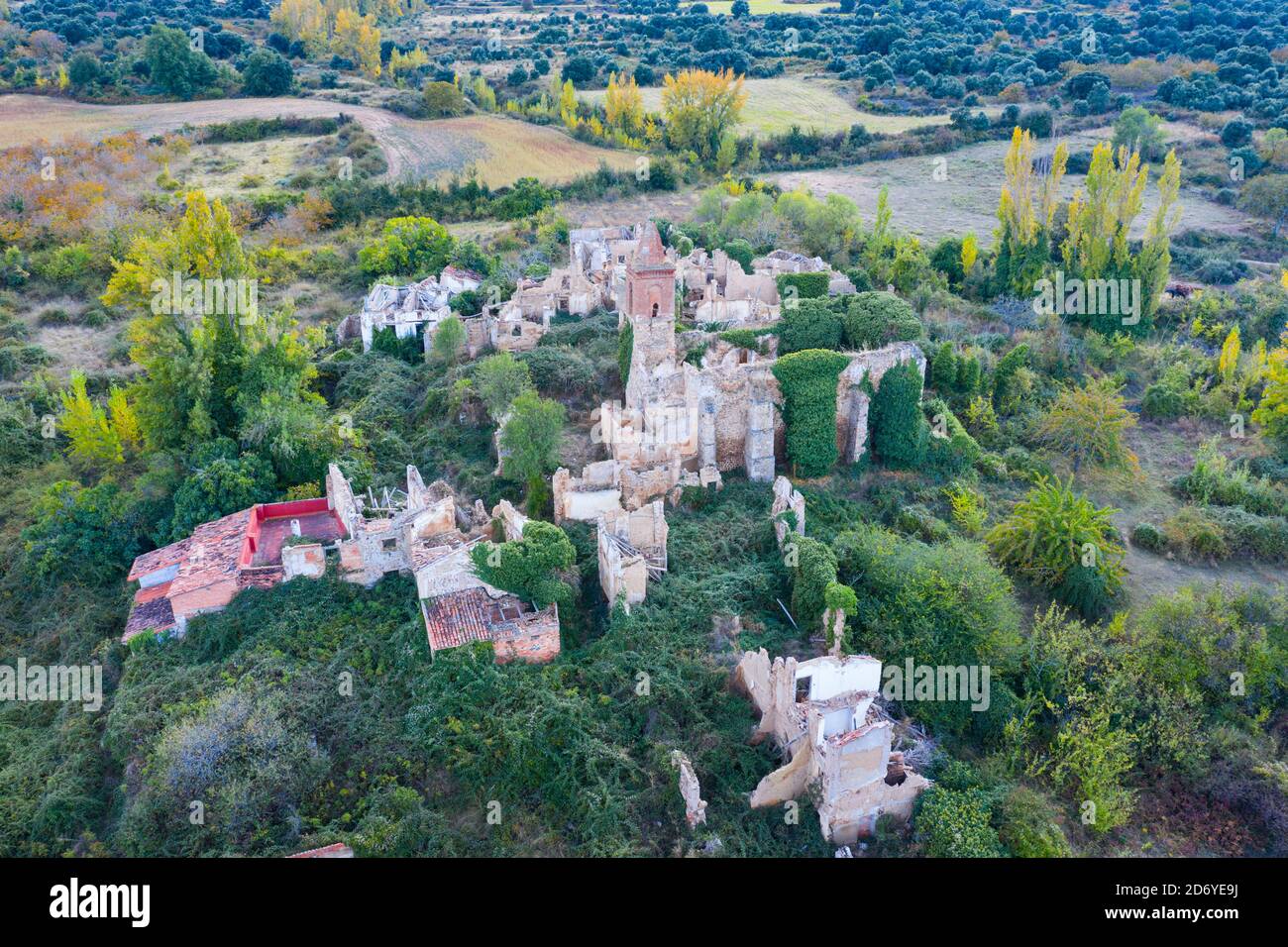 Aerial view of the Despoblado de Oteruelo in the Ocón Valley in the autonomous community of La Rioja, Spain, Europe Stock Photo