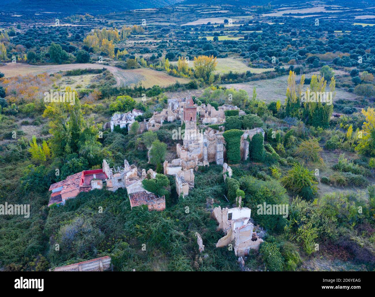 Aerial view of the Despoblado de Oteruelo in the Ocón Valley in the autonomous community of La Rioja, Spain, Europe Stock Photo
