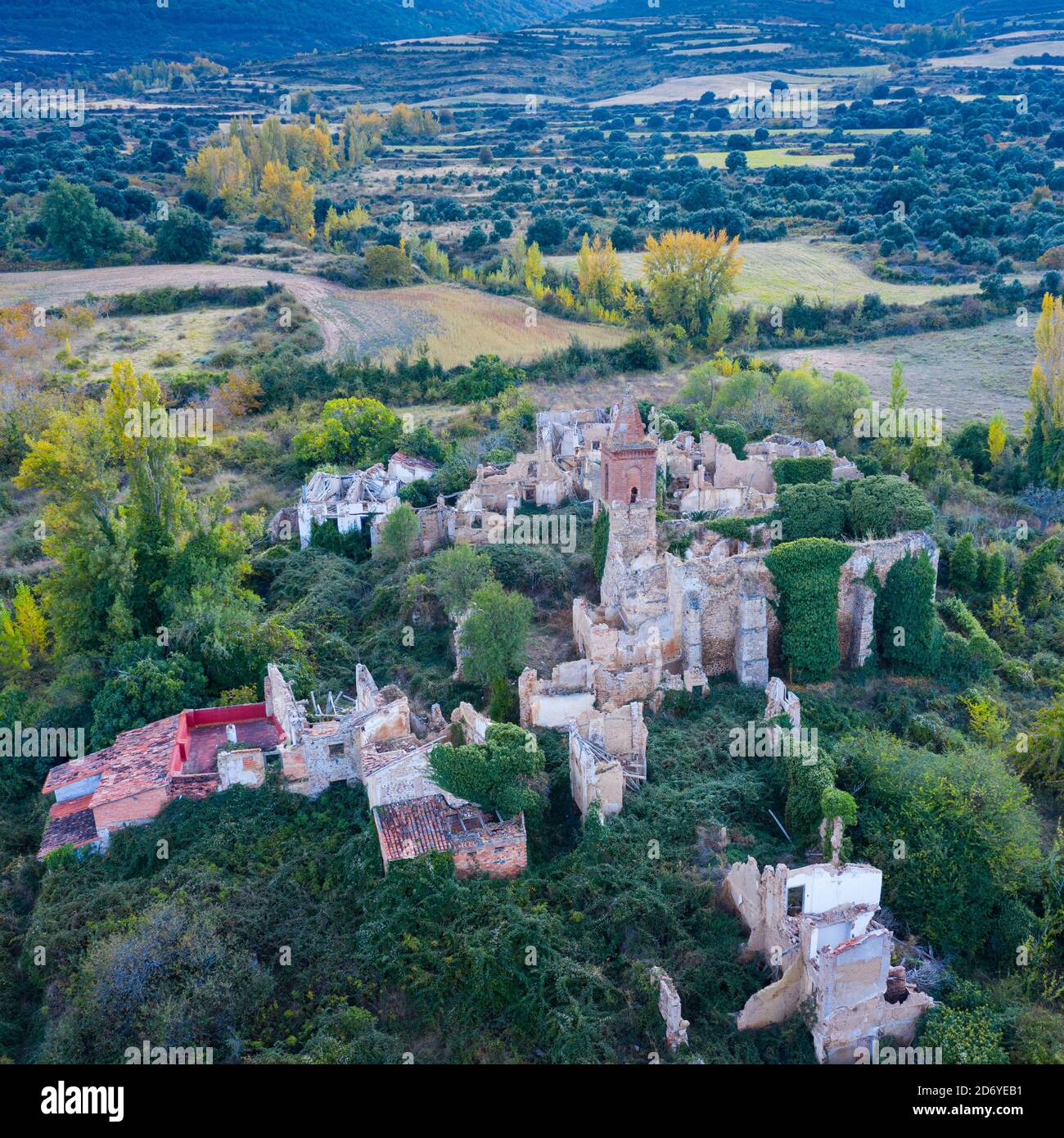 Aerial view of the Despoblado de Oteruelo in the Ocón Valley in the autonomous community of La Rioja, Spain, Europe Stock Photo