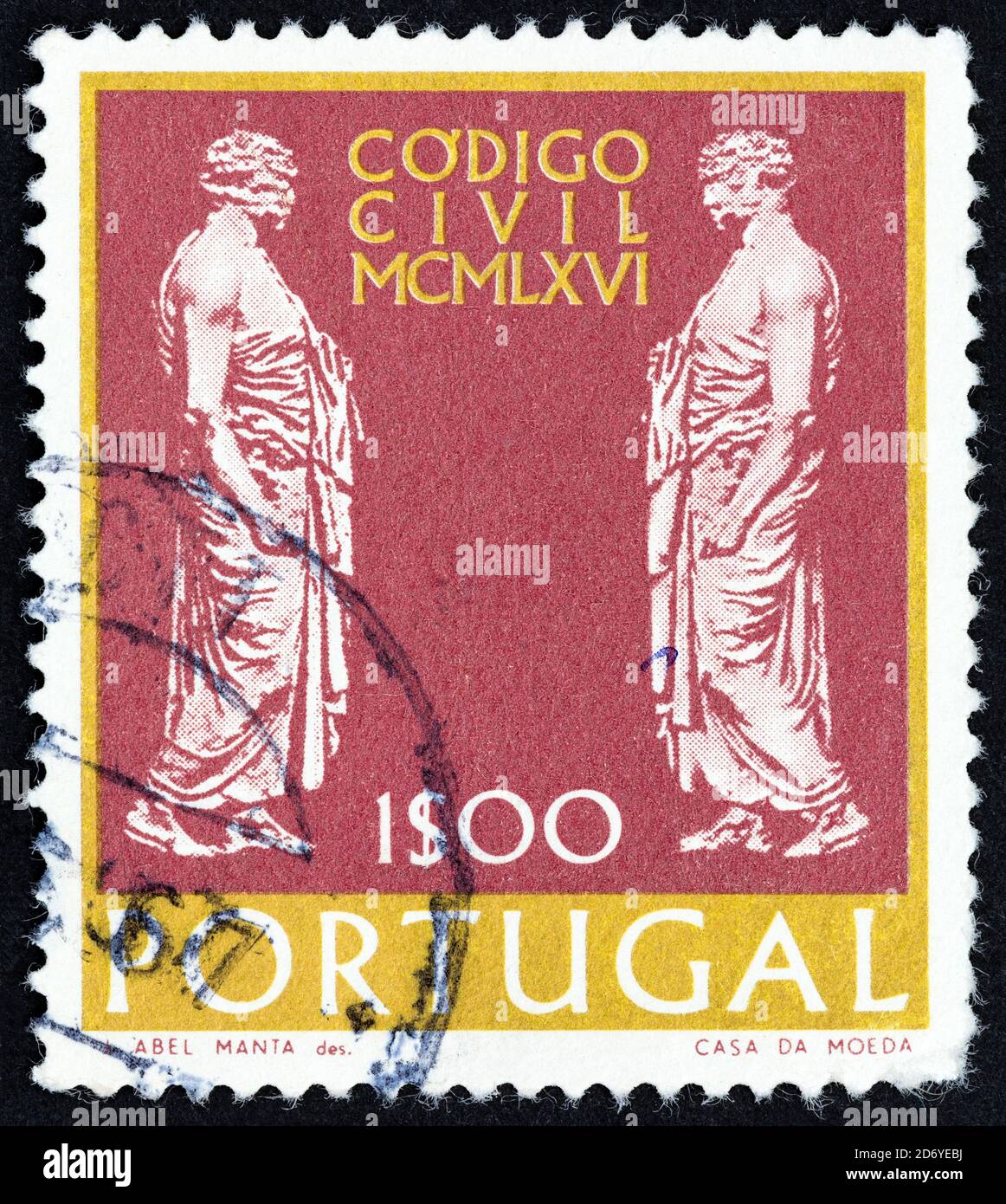 PORTUGAL - CIRCA 1967: A stamp printed in Portugal from the 'New Law for the Administration of Justice' issue shows Roman Senators, circa 1967. Stock Photo