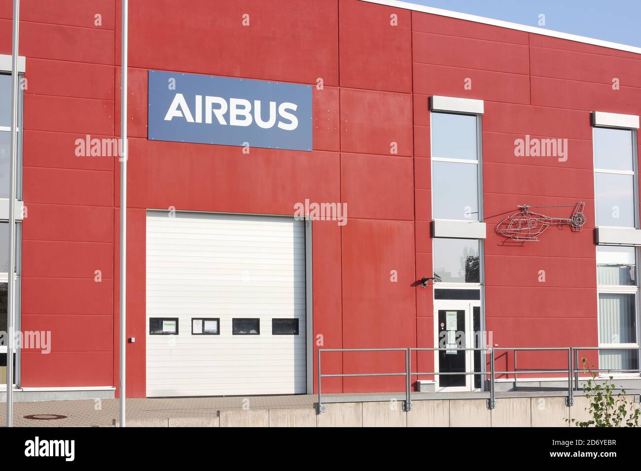 Airbus front entrance with airbus logo , Kassel. Repair parts and repairs of Airbus helicopters Stock Photo