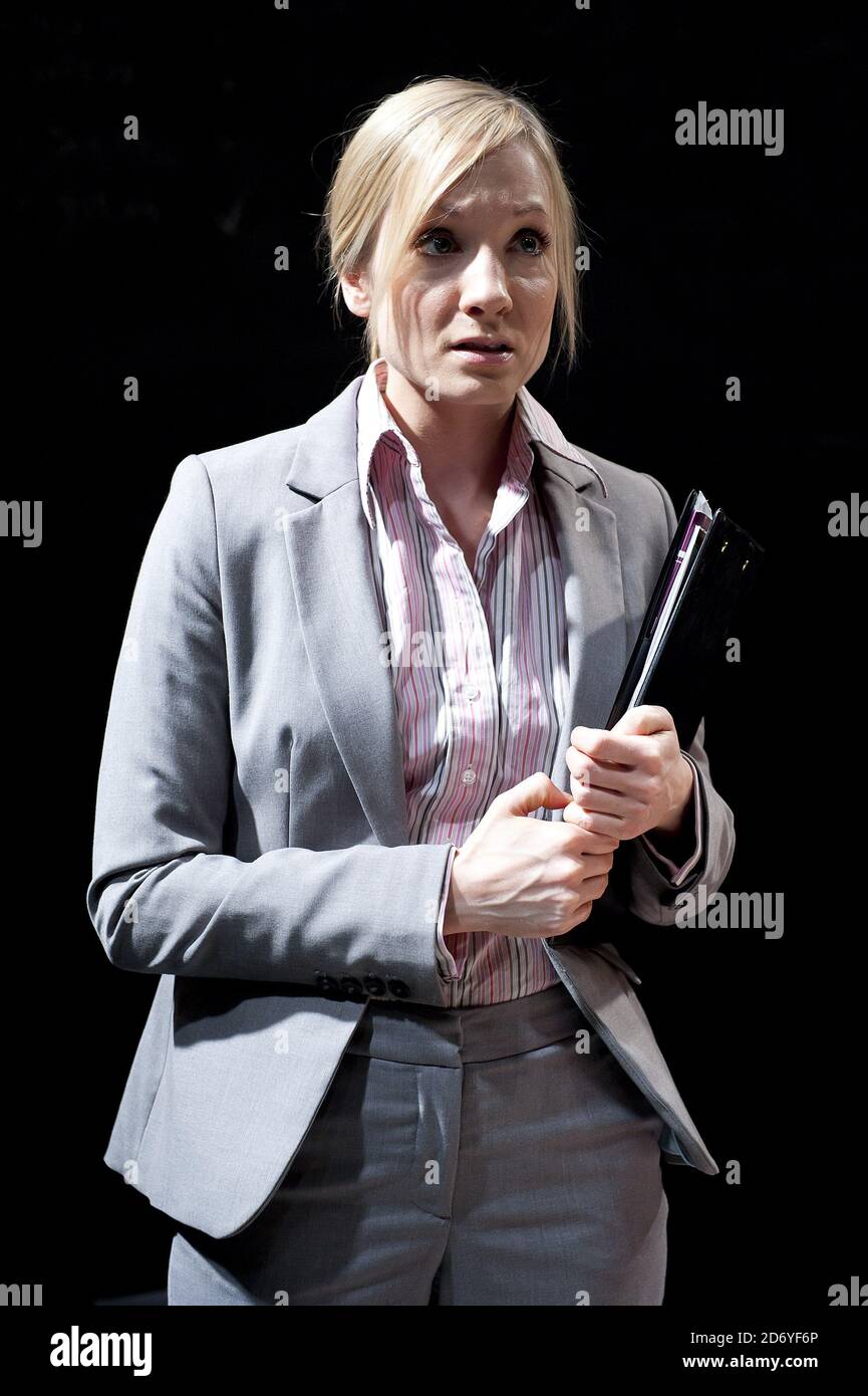 Joanne Froggatt performs scenes from The Knowledge, a new play by John Donnelly, at the Bush Theatre in west London. Stock Photo