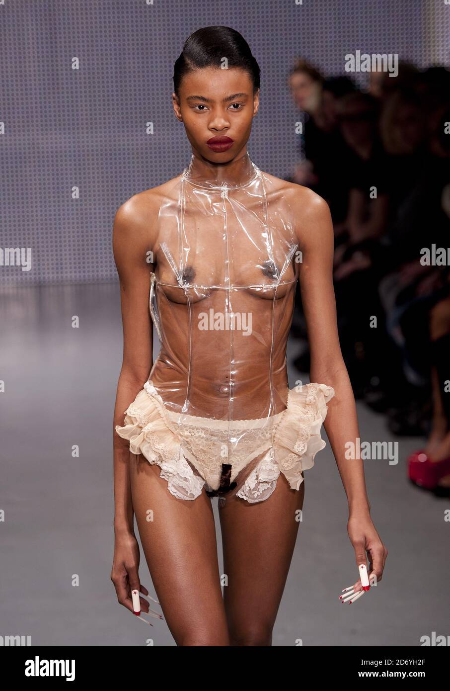 EDITORS NOTE NUDITY A model on the catwalk during the Charlie Le Mindu fashion  show, at the OnOff venue in central London as part of London Fashion Week  Stock Photo - Alamy