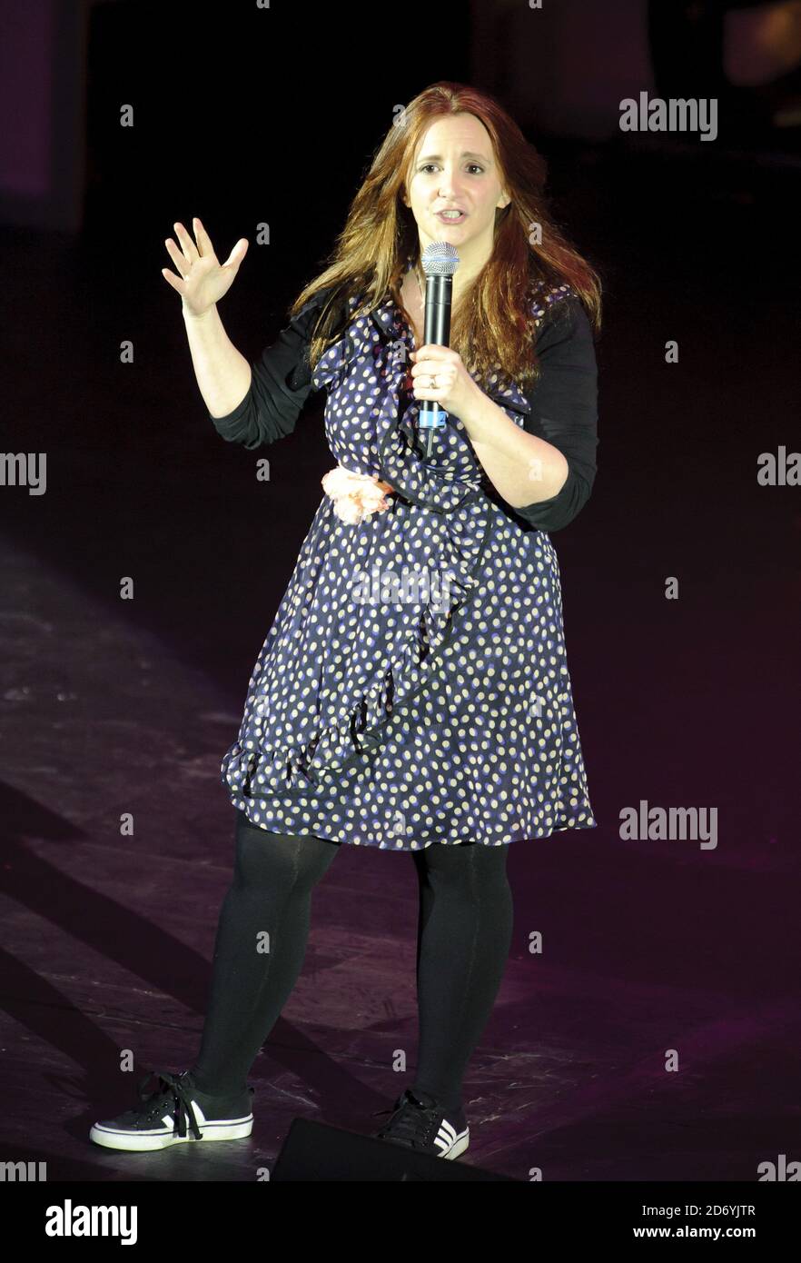 Lucy Porter on stage at the Mencap April Fools charity comedy night, at