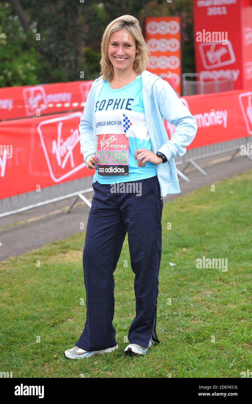 Sophie Rayworth pictured at the start of the 2011 London Marathon, at