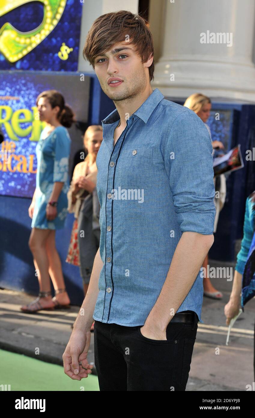 Douglas Booth arrives at the opening night of Shrek: The Musical, at the Theatre Royal in central London. Stock Photo