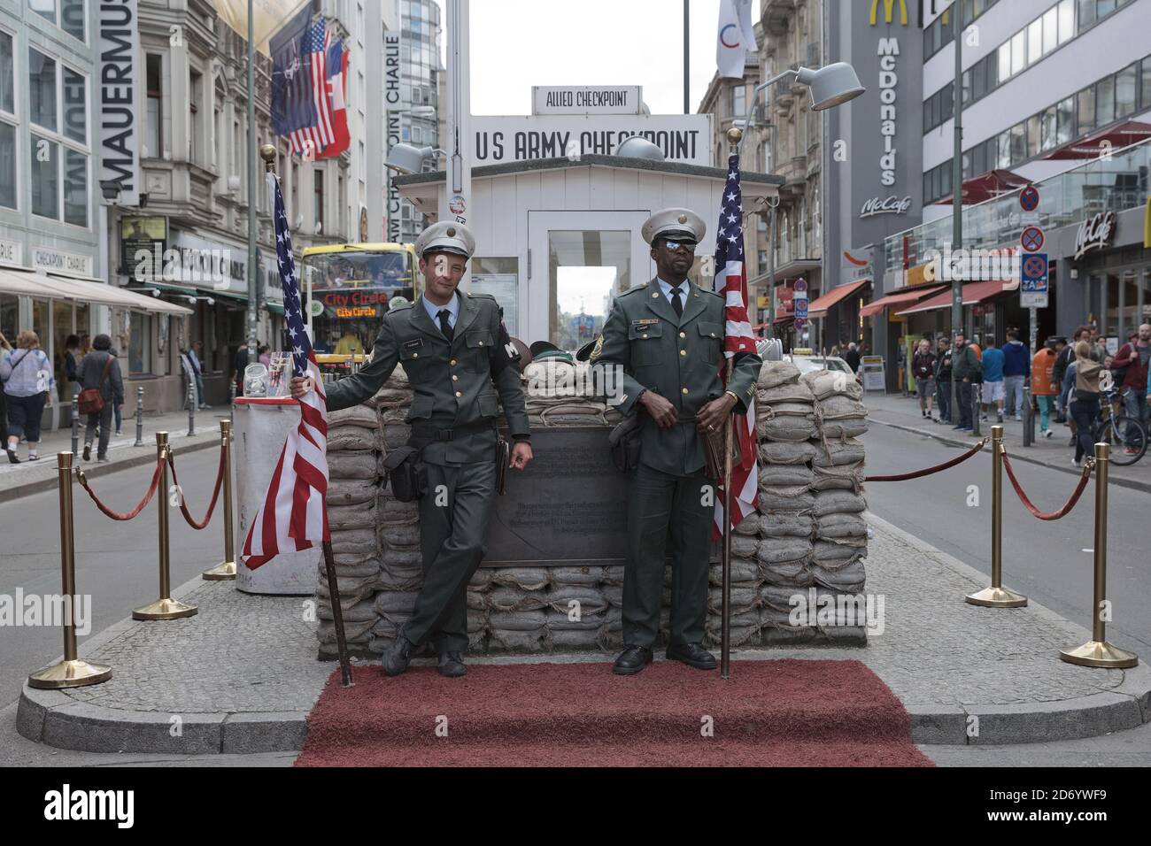 Berlin, Germany - July 13, 2017: Checkpoint Charlie in Berlin, Germany. It was the former border crossing between the West and East Berlin during the Stock Photo