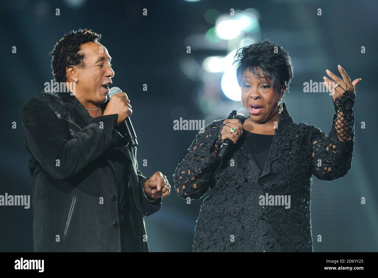 Smokey Robinson and Gladys Knight performing on stage at the Michael ...