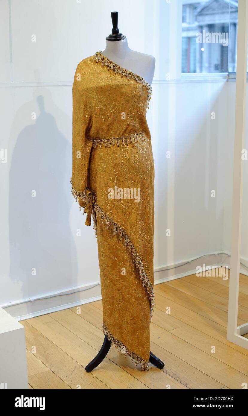 Elizabeth Taylor's Balenciaga sari gown, pictured at a viewing of the  Passion for Fashion auction by Kerry Taylor Auctions, at La Galleria in  Pall Mall, central London. The dress is expected to