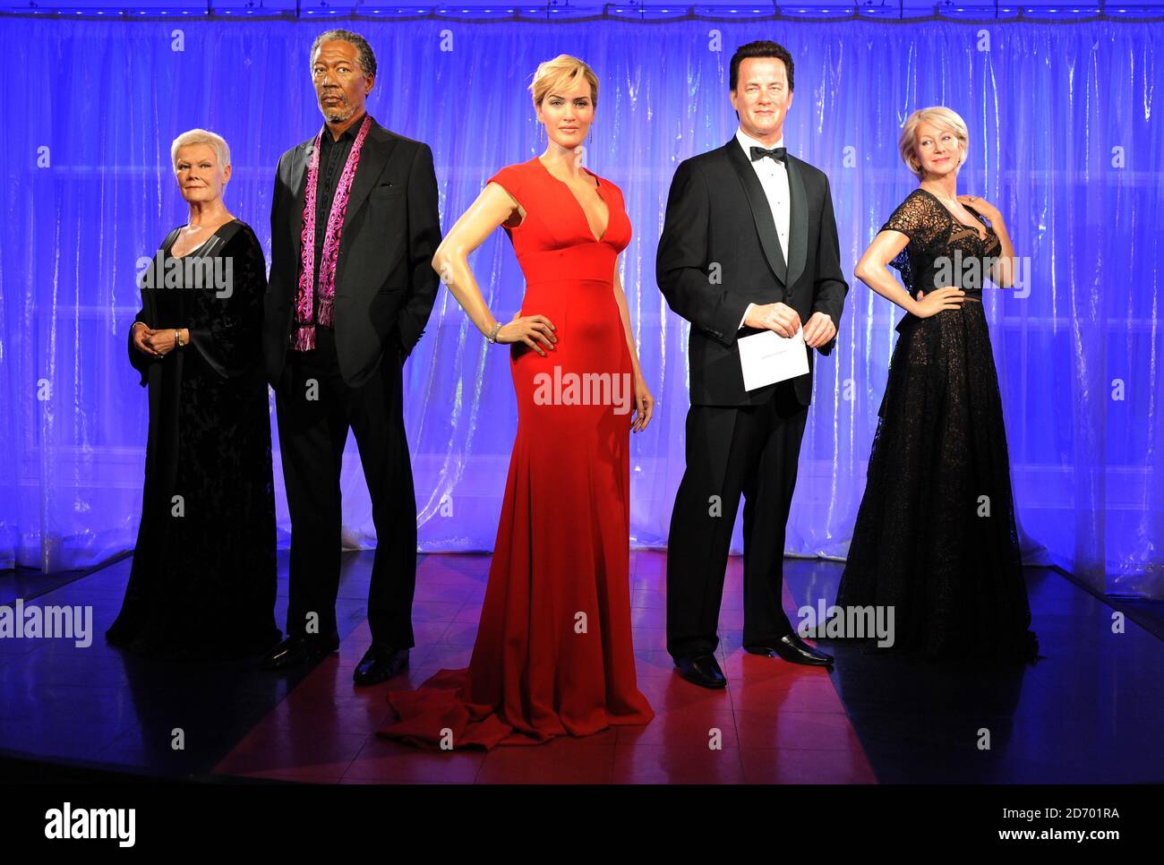 Statues of award winners Judi Dench, Morgan Freeman, Kate Winslet, Tom Hanks and Dame Helen Mirren at the opening of the Awards Season Party at Madame Tussauds in London. Stock Photo